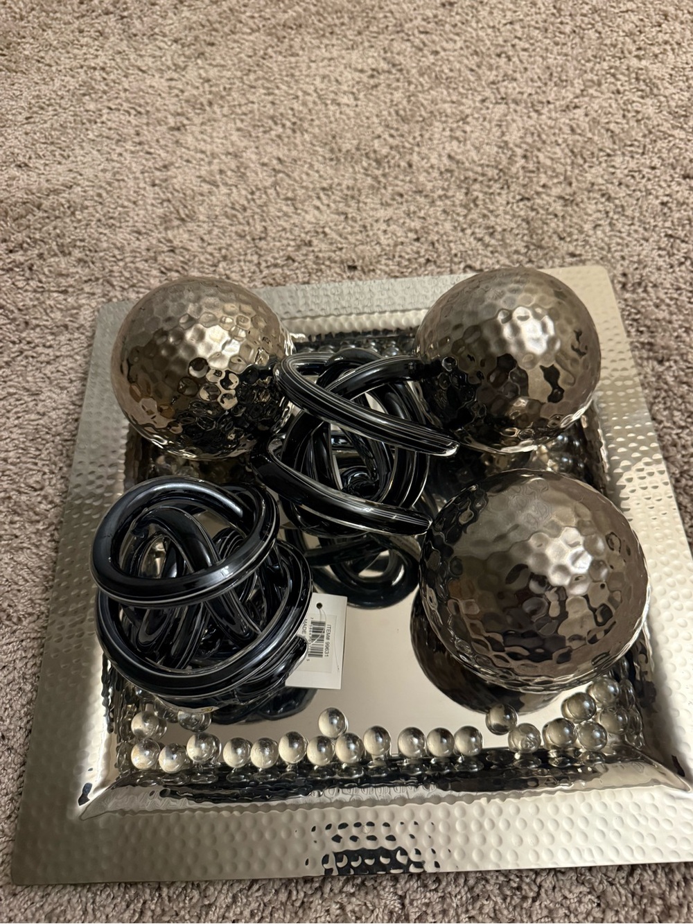Decorative Hammered Metal Orb Accent Set - Black & silver